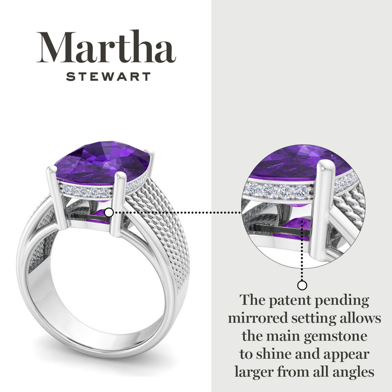 Martha Stewart 10 1/4ctw. Cushion Cut Amethyst & Lab Grown Diamond Hidden Halo Ring In Sterling Silver image number null